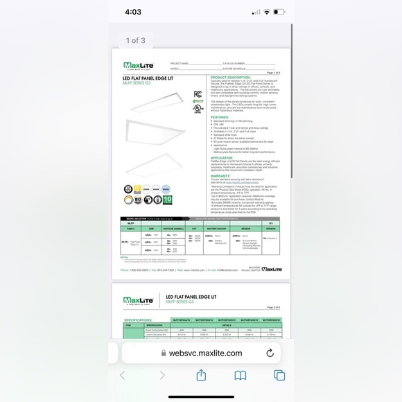 Motion sensor, MaxLite Fixture flat panel 2X2 EDGE light 30W 4000K(2 lights) - Picture 5 of 10